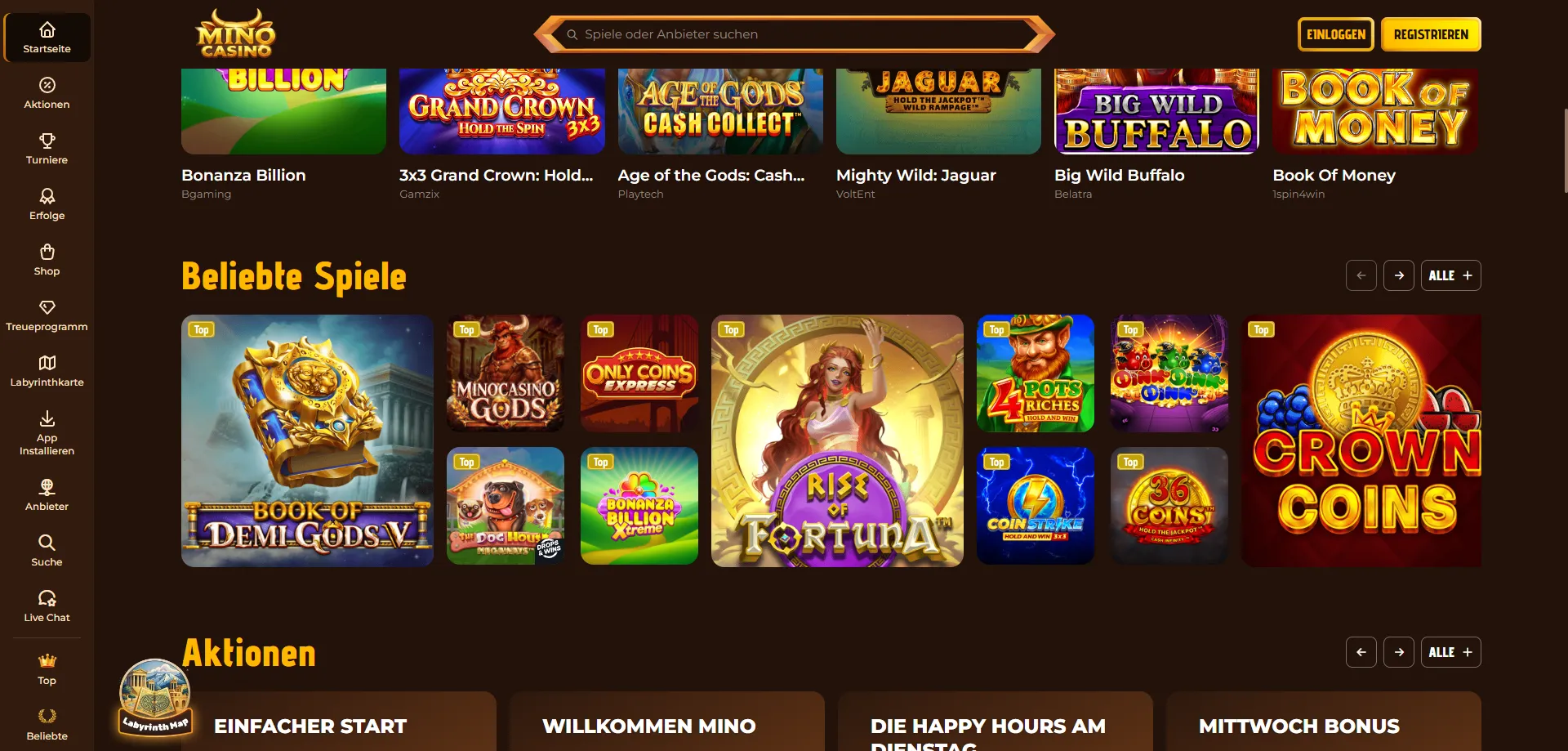 Libreria di oltre 9000 slot e giochi disponibili su Mino Casino