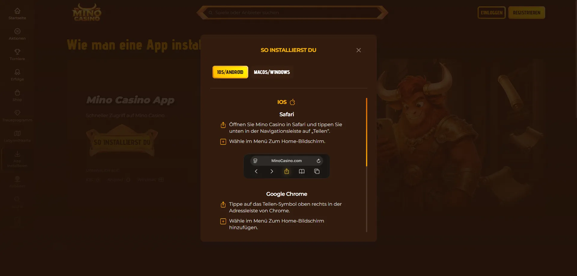 Mino Casino ottimizzato per dispositivi mobili iOS e Android